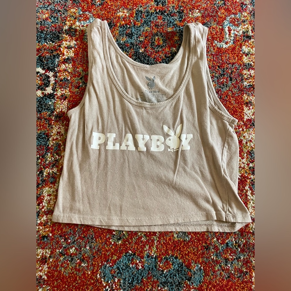 Womens cropped Playboy tank top.